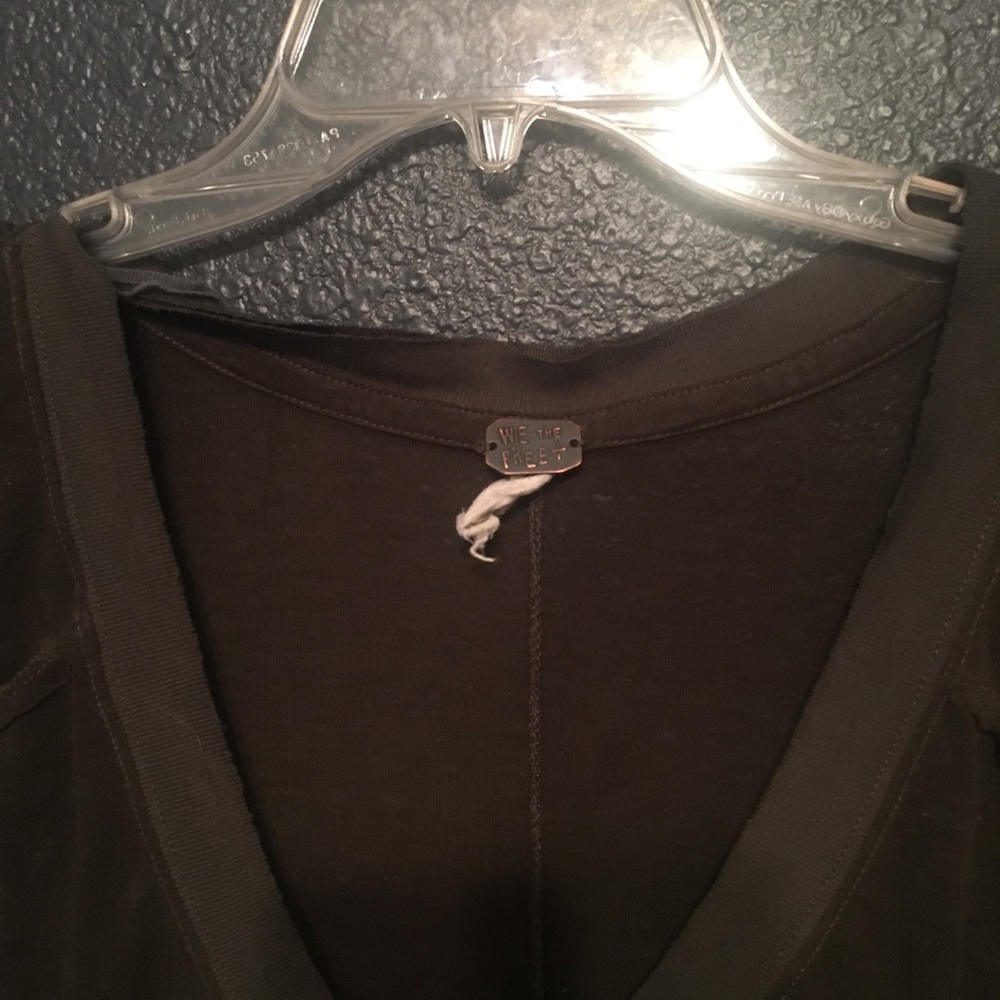 Free People, sheer, charcoal vneck tee